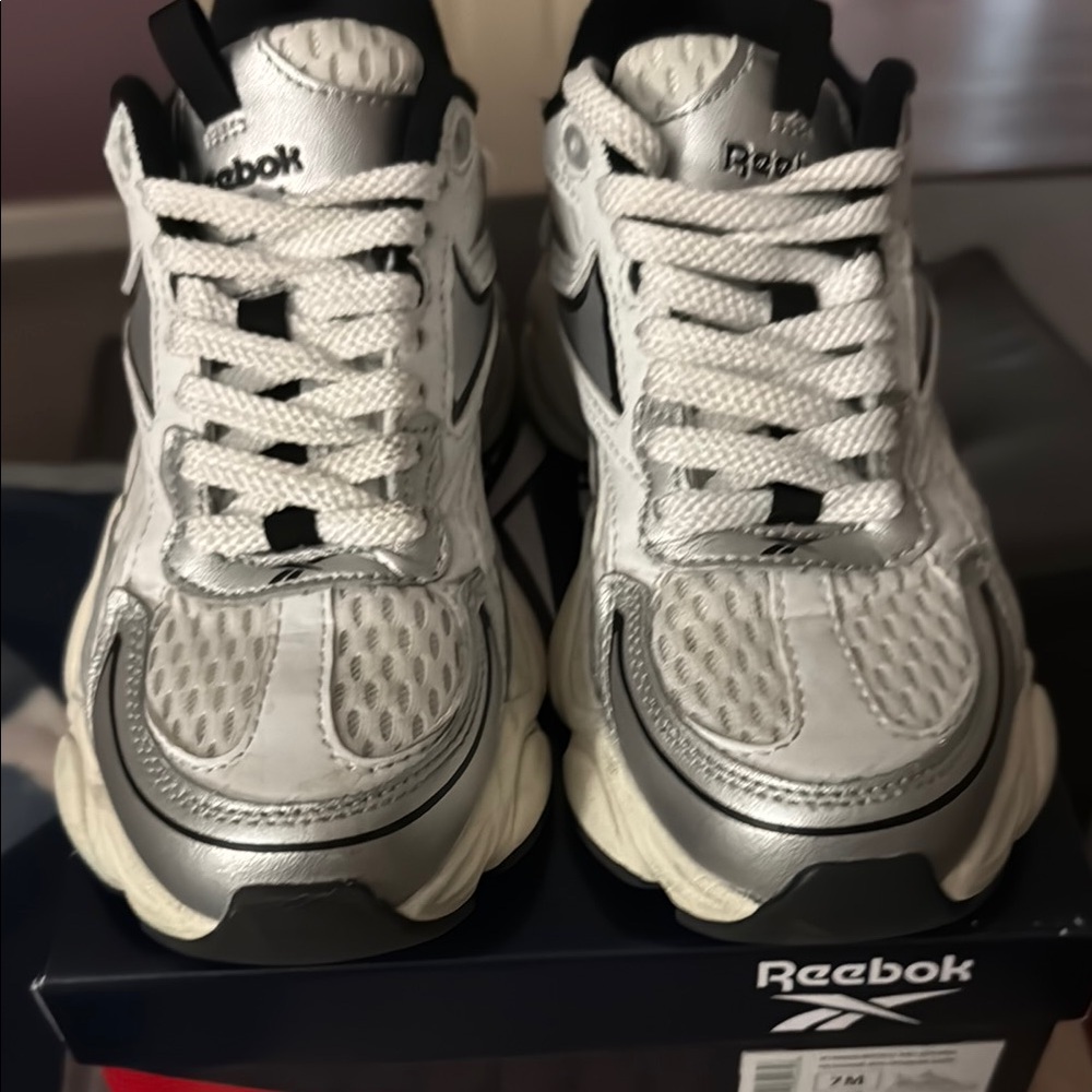 Reebok Silver and Black Athletic Shoes with Breathable Mesh